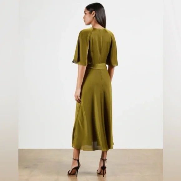 Ted Baker HARIIET Midi Dress In Khaki Green Size 1 / S - Picture 2 of 15